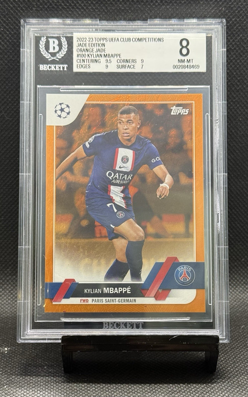 KYLIAN MBAPPE~2022 Topps UEFA Jade Edition🔥ORANGE Jade #9/25🔥BGS 8 NM/MT view 1