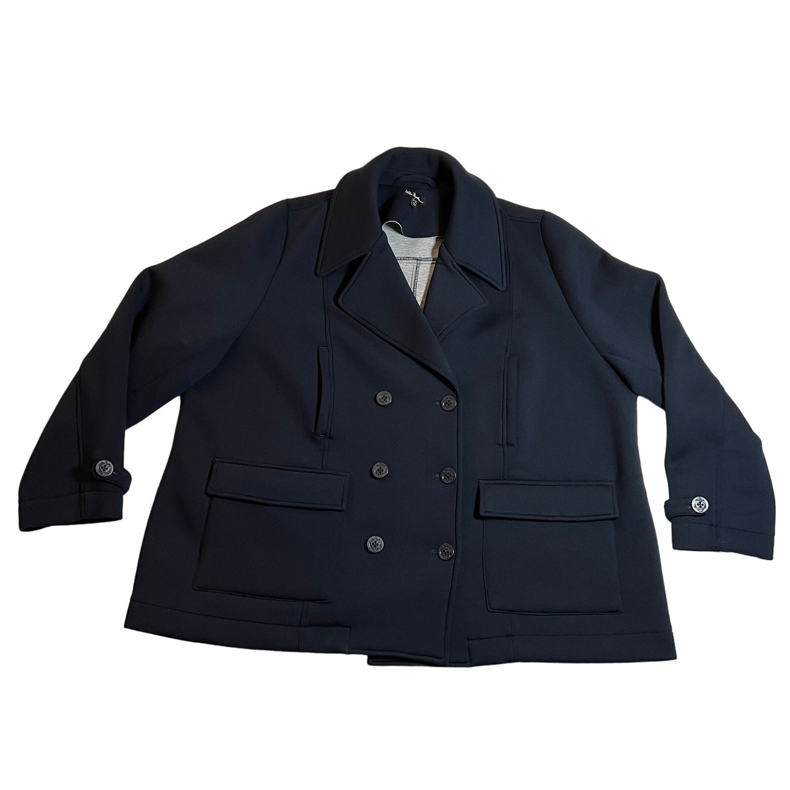 Ulla Popken Scuba Fabric Double Breasted Peacoat Jacket Size 24/26 Classic