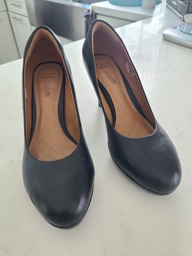 Clarks Cushion Soft Brier Dolly Black Leather Pump Shoes 9.5