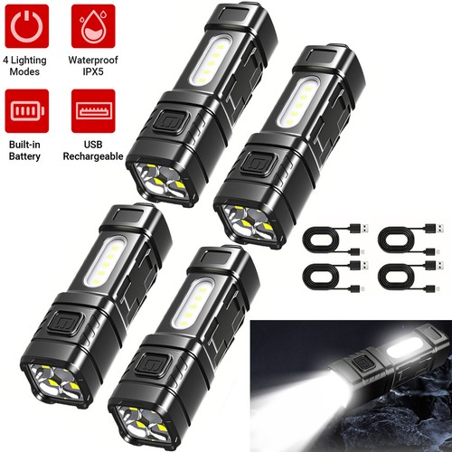 4 PACK Mini Flashlight Rechargeable LED Small Flashlight EDC Pocket ...