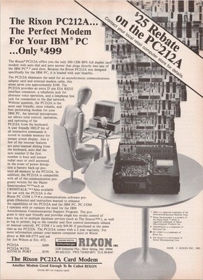 Rixon PC212A Vintage 1984 Print Ad Modem IBM PC 300/1200 BPS Black White