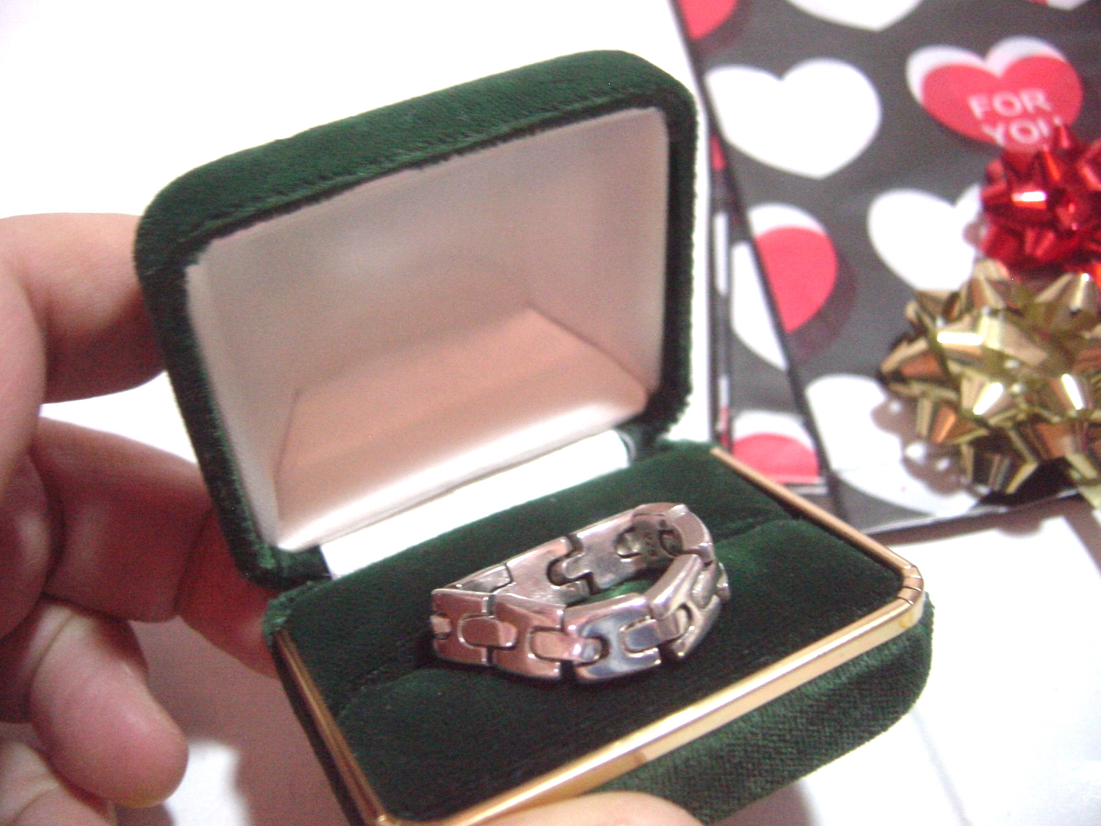 vintage solid thick silver-flexible link ring-hea… - image 2