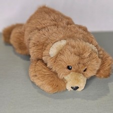 Vintage Eden Brown Bear Plush 14" Laying Stuffed Animal Korea Soft Toy