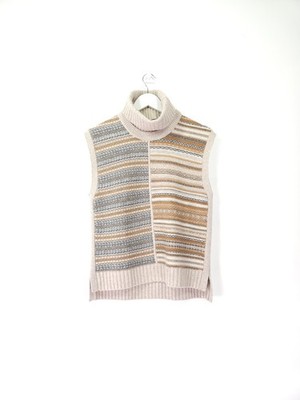 ME+EM Pullover Weste mittelbraun Streifen Strickärmel Crop Top Pulli + Snood