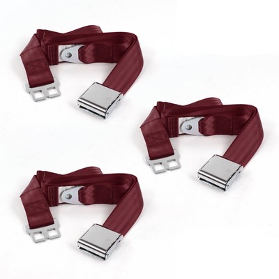  1966 -1967 Airplane 2pt Burgandy Lap Bench Seat Belt Kit - 3 Belts