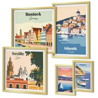 Poster FüR Wohnzimmer Im Rahmen Set Landschaften Von KüStenstäDten Golden Rahmen