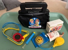 Vintage 1987 Fisher Price Medical Doctor Set W Bag Cast Band-Aids stethoscope 