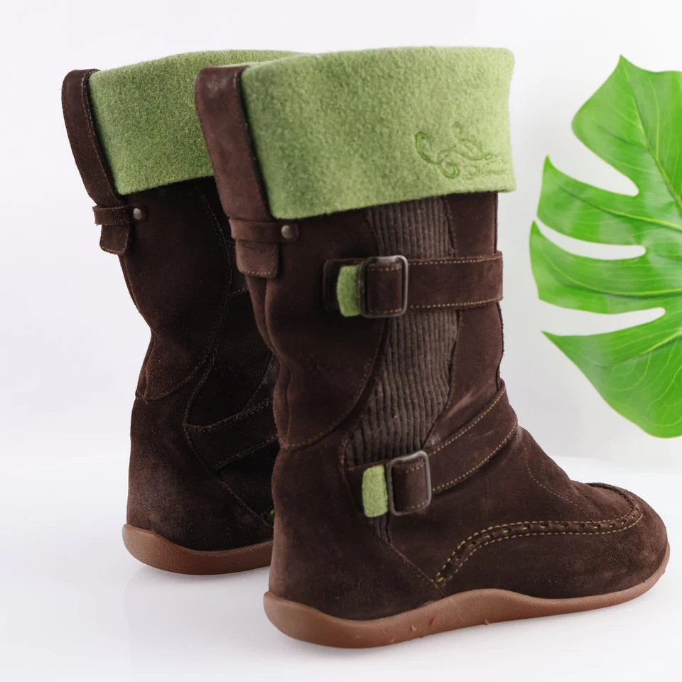 Botas Salomon para mujer talla 9,5 marrón gamuza verde lana puño hebillas planas Foto 3 de 4