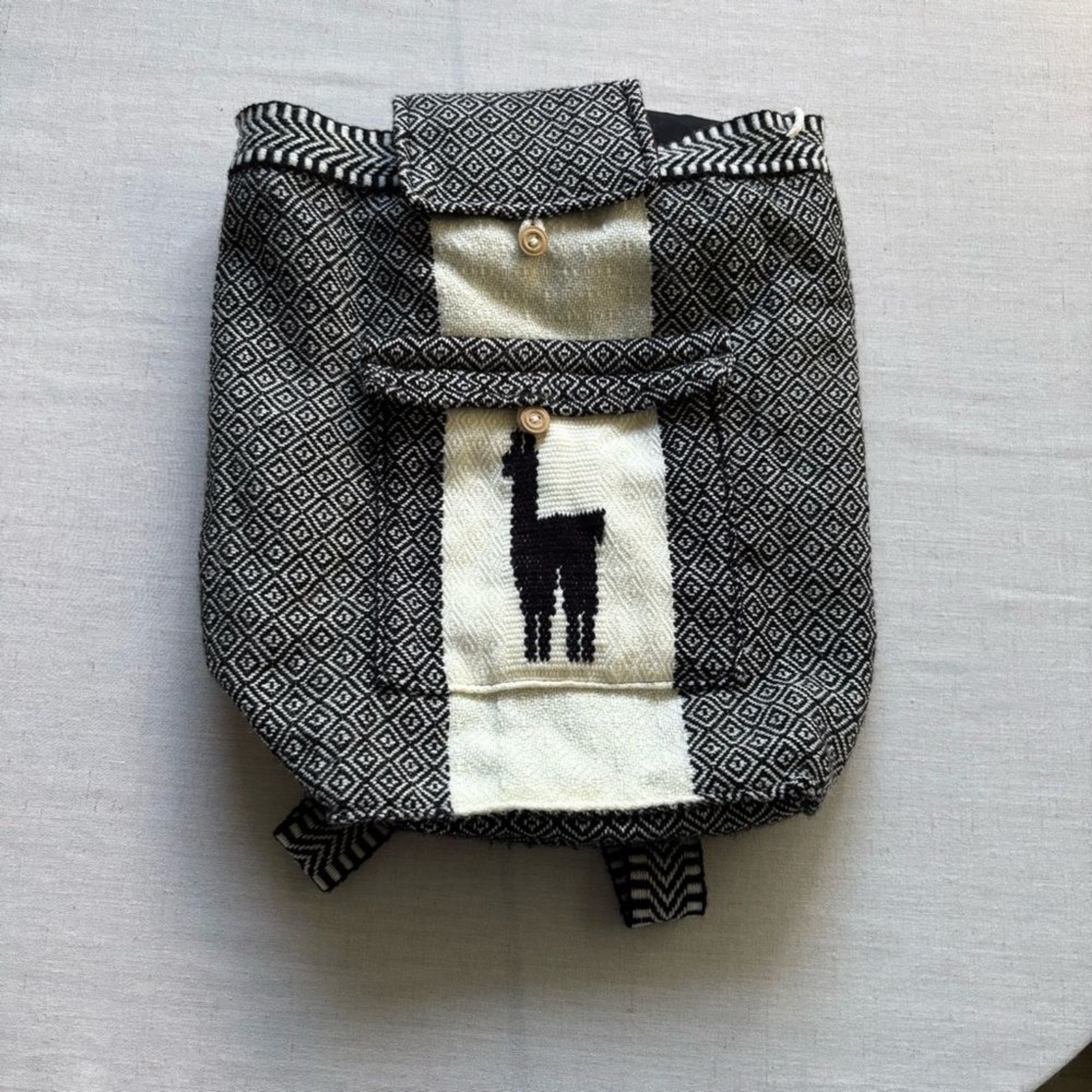 Peruvian Wool Handmade Alpaca Backpack Black White - image 1