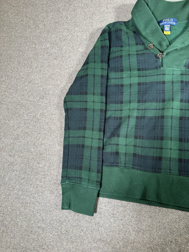 Polo Ralph Lauren Green Plaid Shawl Collar Pullover Sweatshirt Boys Size M 10-12 - Image 3 of 4