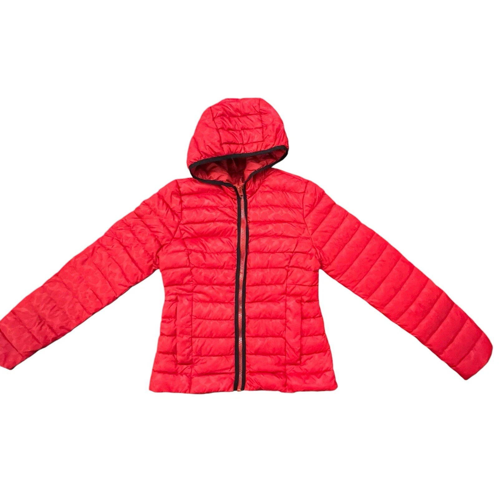 Cappotto giacca invernale Coach rosso trapuntato puffer XS impacchettabile stampa logo piume d'anatra