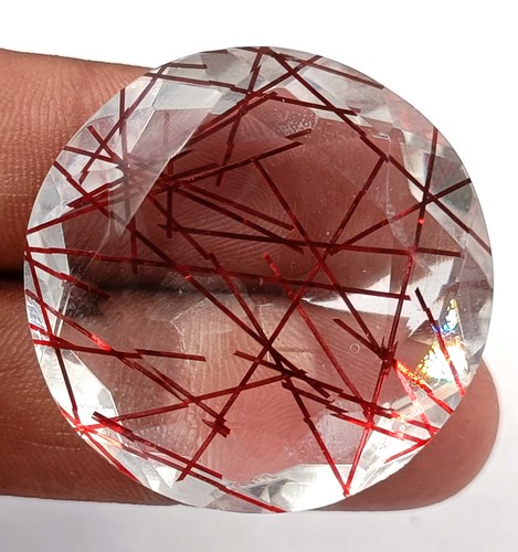 Aesthetic Red Rutilated Quartz 100 Ct Round Cut Certified Loose Gemstone MND - Picture 3 of 8