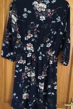 Womens Floral Navy lined Wrap Over Dress Party Dressy Casual 38-40”  uk 14?