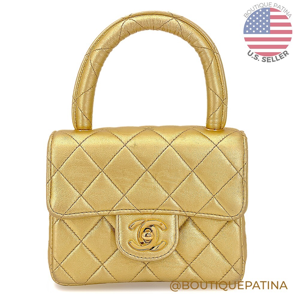 Chanel 1994 Vintage Gold “Child” Extra Square Mini Kelly Bag