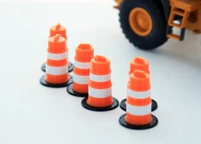 1:64 6 ORANGE w BLACK TRAFFIC HIGHWAY BARRELS PLASTIC 3D TO SCALE 64-105-OR