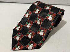 Hallmark NovelTies Christmas Necktie Black Red Geometric Snowmen USA Made