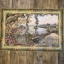Vintage Veranda Overlooking Lake Scene Italy Tapestry 53” X 35.5”