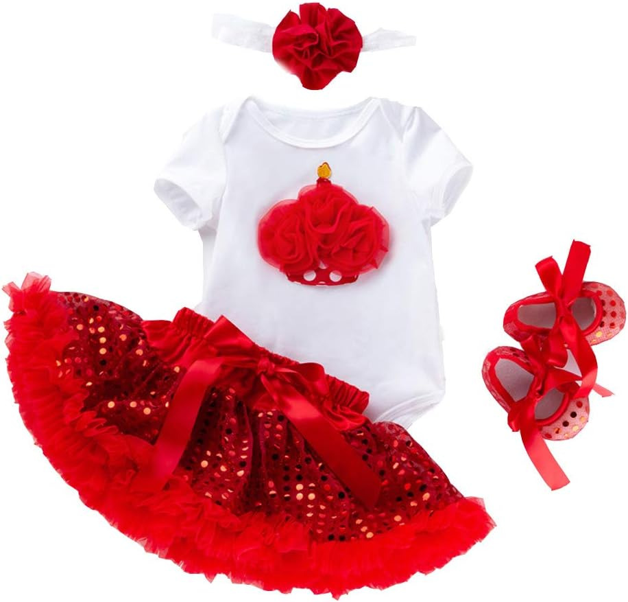 Baronhong Infant Baby Girl Sequin Floral Romper+Tutu Skirt Shorts+Headband +S...