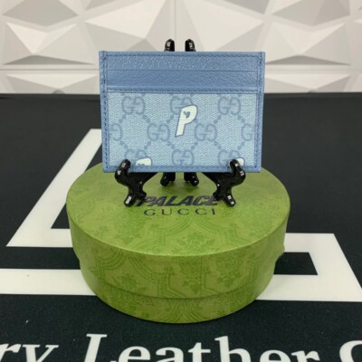 Authentic Gucci x Palace Pale Blue GG Monogram Supreme Card Case
