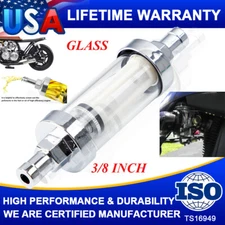 10mm 3/8'' Universal Chrome Glass Fuel Filter Car Petrol Diesel Inline Reusable