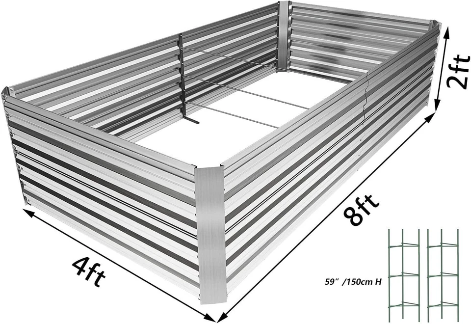 8x4x2ft Galvanized Raised Garden Bed kit Garden Planter Box Flower Vegetable - Image 3 of 4