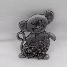Torino Pewter Mouse Set Earrings and Brooch Pin