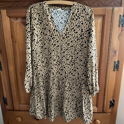 GAP Leopard Animal Print L/S Tiered Swing Dress Women s Size Small