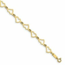 14k 14kt Yellow Gold Flat Open Hearts Bracelet 7.5 inch X 8 mm