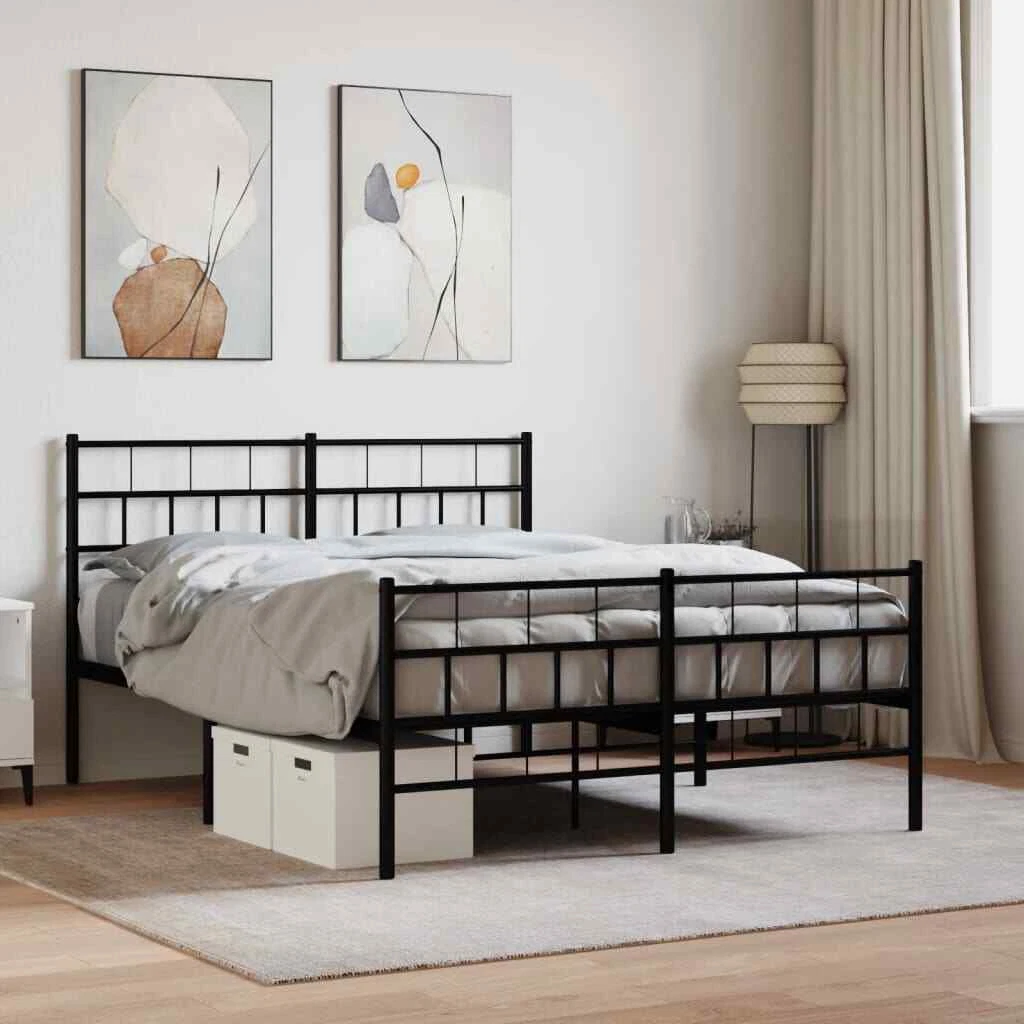 Metal Bed Frame with Headboard and Footboard Black 120x200 W8V5 eBay