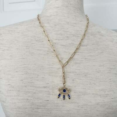 NWT $108 Shop Voda Boutique Blue Stone Evil Eye Blake Necklace Gold Chain 22 