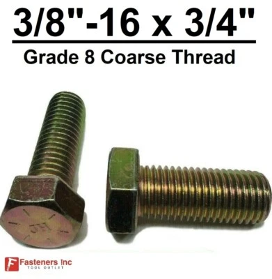 FASTENERS INC. 3/8-16 x 3/4" (FT) Hex Bolt Yellow Zinc Plated Grade 8 Cap Screw Coarse Thread