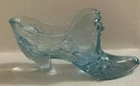 Vintage light blue sky blue color glass shoe in cabbage rose pattern