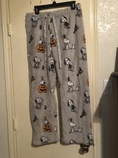 Peanuts Snoopy  Woodstock Halloween Blanket Fleece Sleep Pants Gray L