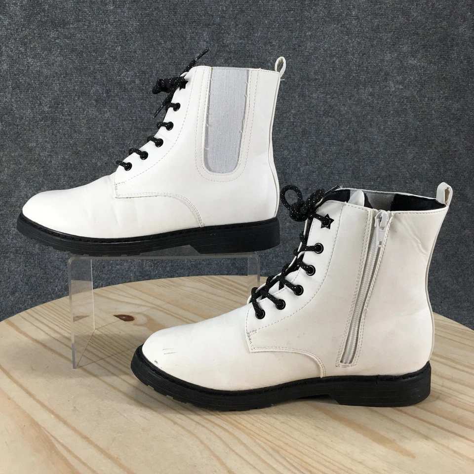 Botas So Combat Juveniles 6 M Roxanna Blancas Imitación Cuero Cremallera Lateral Con Cordones Punta Redonda Foto 2 de 4