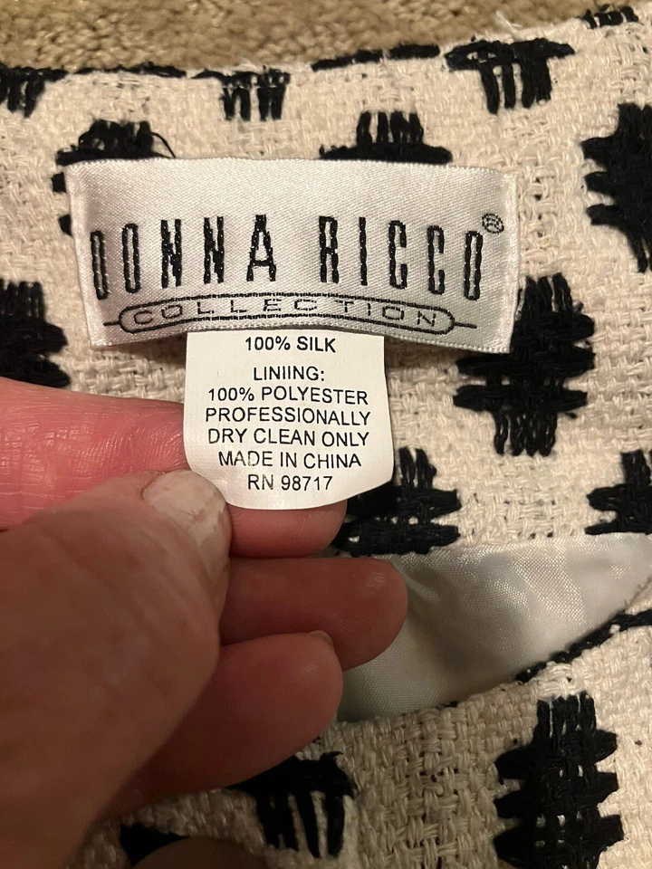 Donna Ricco Collection 真丝黑白夹克几何夹克女式 8 码 — 第 4/4 张图片