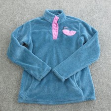 Patagonia Fleece Jacket Girls XL 14 Blue Snap Pullover Stand Collar Pockets