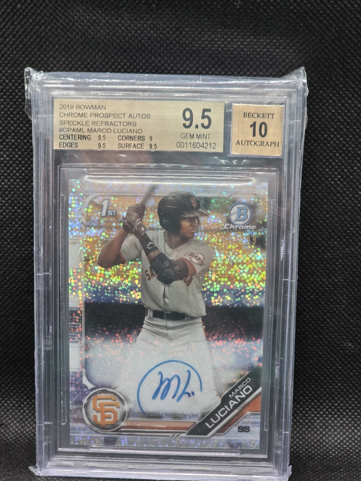 2019 1ST BOWMAN CHROME 231/299 MARCO LUCIANO AUTO SPECKLE REFRACTOR #CPA-ML