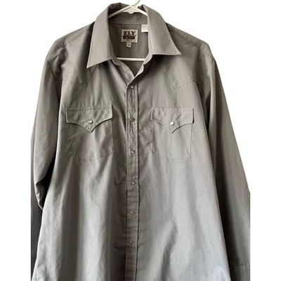 Ely Cattleman Mens Gray Western Snap Front Long Sleeve Shirt 17 34 Regular Fit