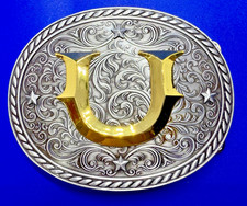 Personalized Initial Letter U Western Gold Silver Color Raised New Belt Buckle