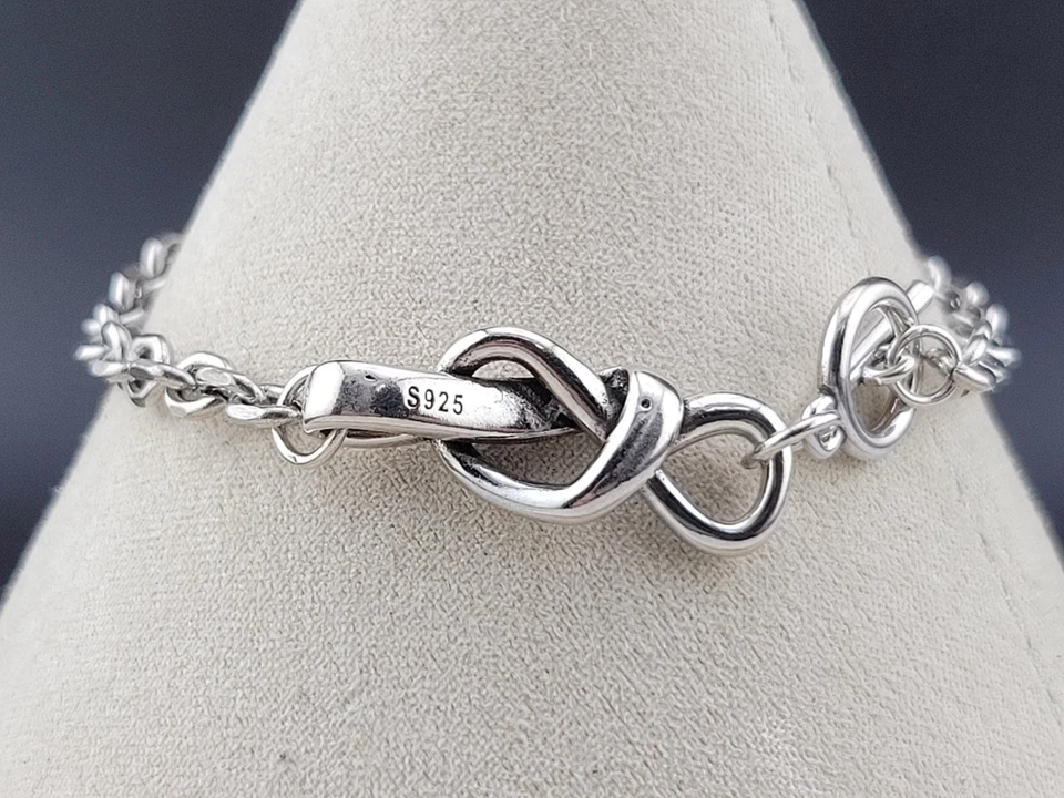 Beautiful 💞Love Knot Ribbon Sterling Silver 4mm Chain 7" Bracelet - Image 2 of 4
