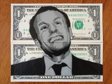 Dollar Art, Street Art "Macron" By Amorce on Real Dollar No banksy Death Nyc