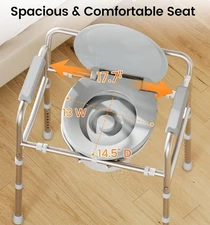 Bedside Commode Chair with Sturdy Dual-Crossbar Support, 3 in 1 Commode Toilet