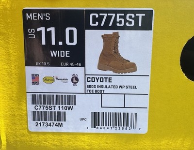 Belleville C775ST Coyote Steel WP Toe Insulated 600G Combat Boots Size 11 W NEW
