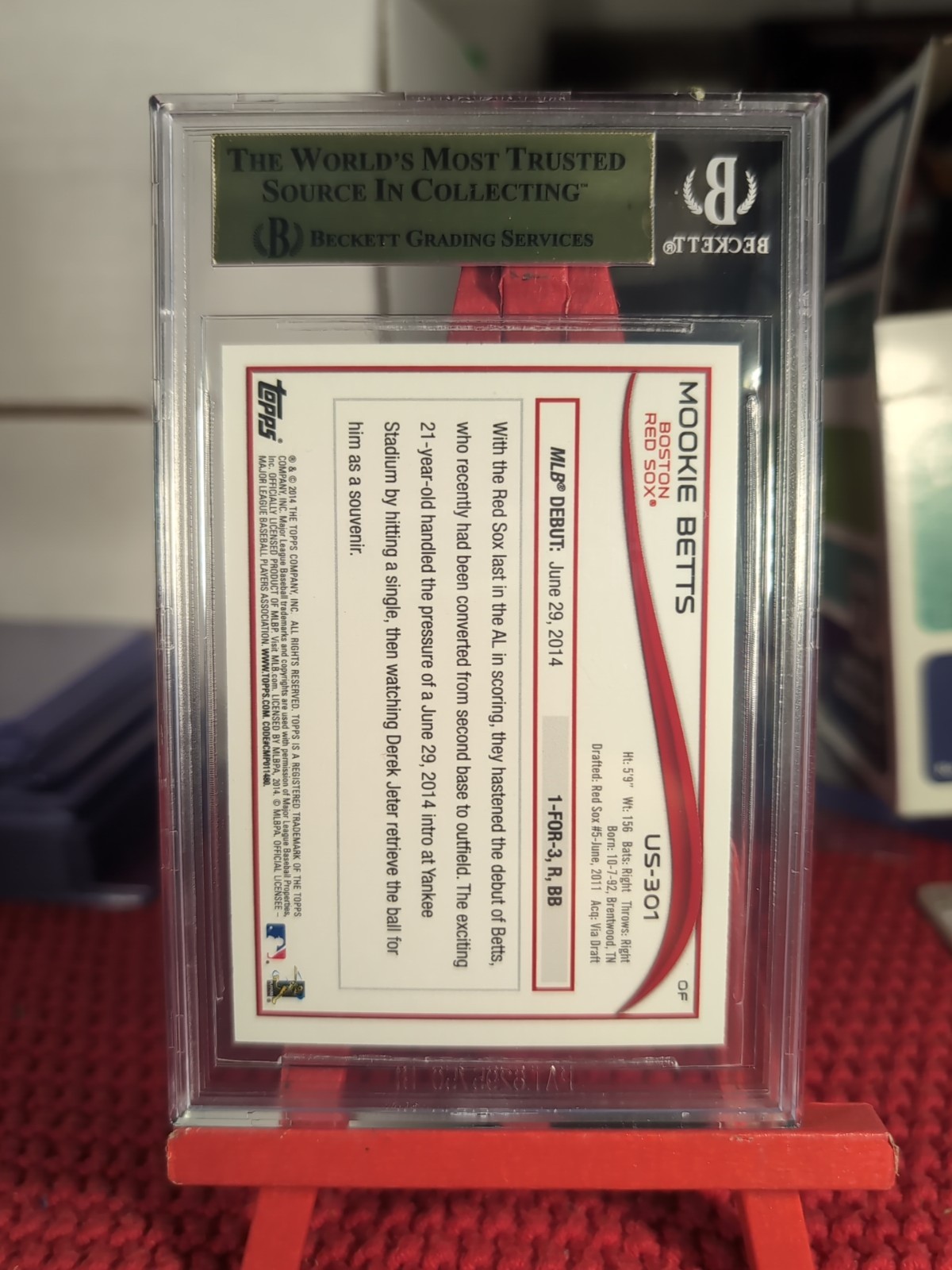 2014 Topps Update Red Hot Foil US301 Mookie Betts BGS Beckett 9.5 view 5