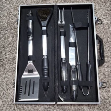 Heavy Duty BBQ Tool 6pc Set Stainless Steel In Aluminum Case New-Open Box 