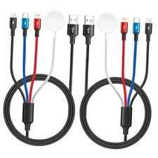 Upgraded Multi Charging Cable 3.5A,6Ft 4 in 1 Braided Multi Fast 6ft 2 Black