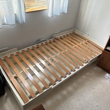 Interlübke White Wooden Single Bed with Mattress and Additional Storage