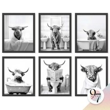 97 Decor Cow Pictures Wall Decor Funny Bathroom Wall Art Prints, Black And W...