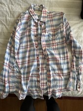 Abercrombie Fitch Men's Plaid Cotton Shirt Blue Red Button-Up Long Sleeve M