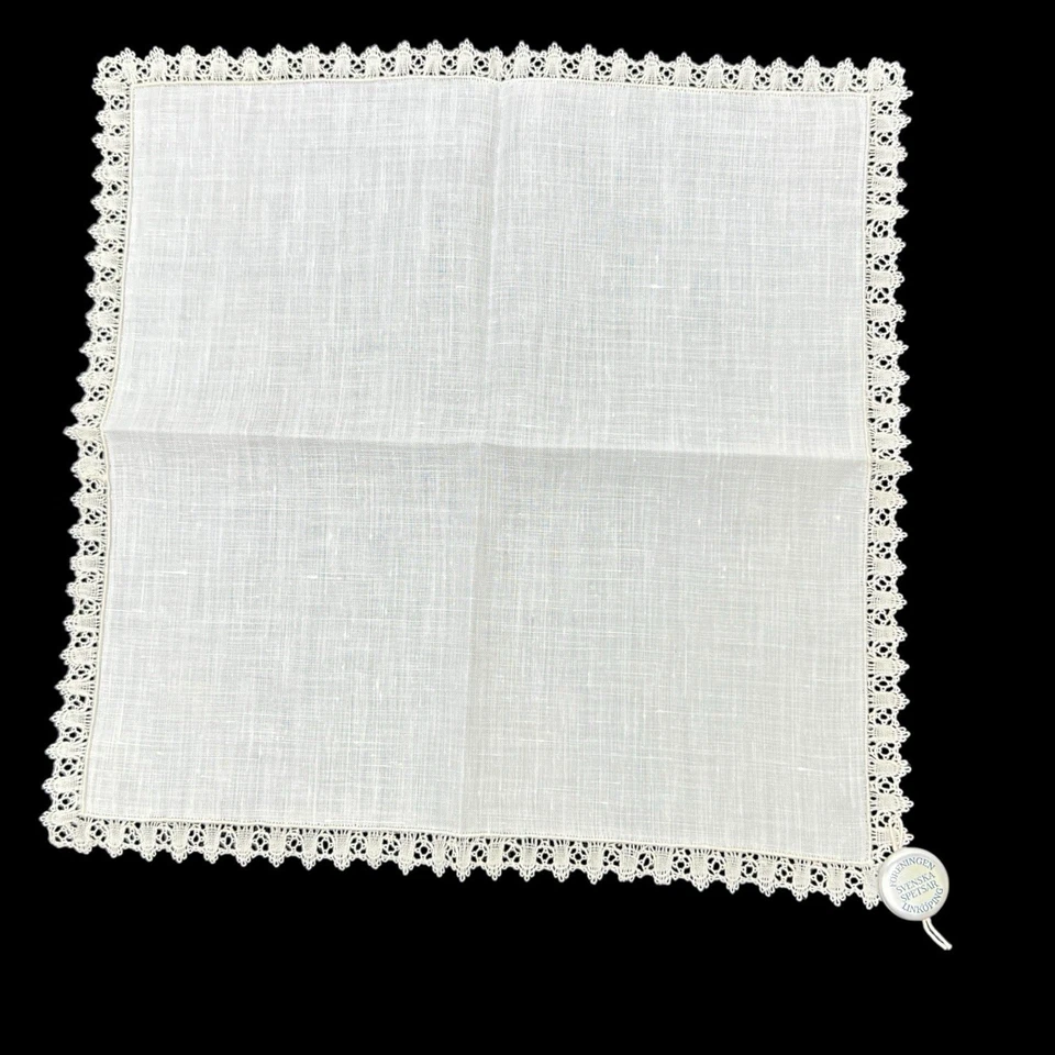 Handkerchief Sweden Vintage Ivory Beige Linen Delicate Swedish Lace Trim 8x8 - Image 4 of 4